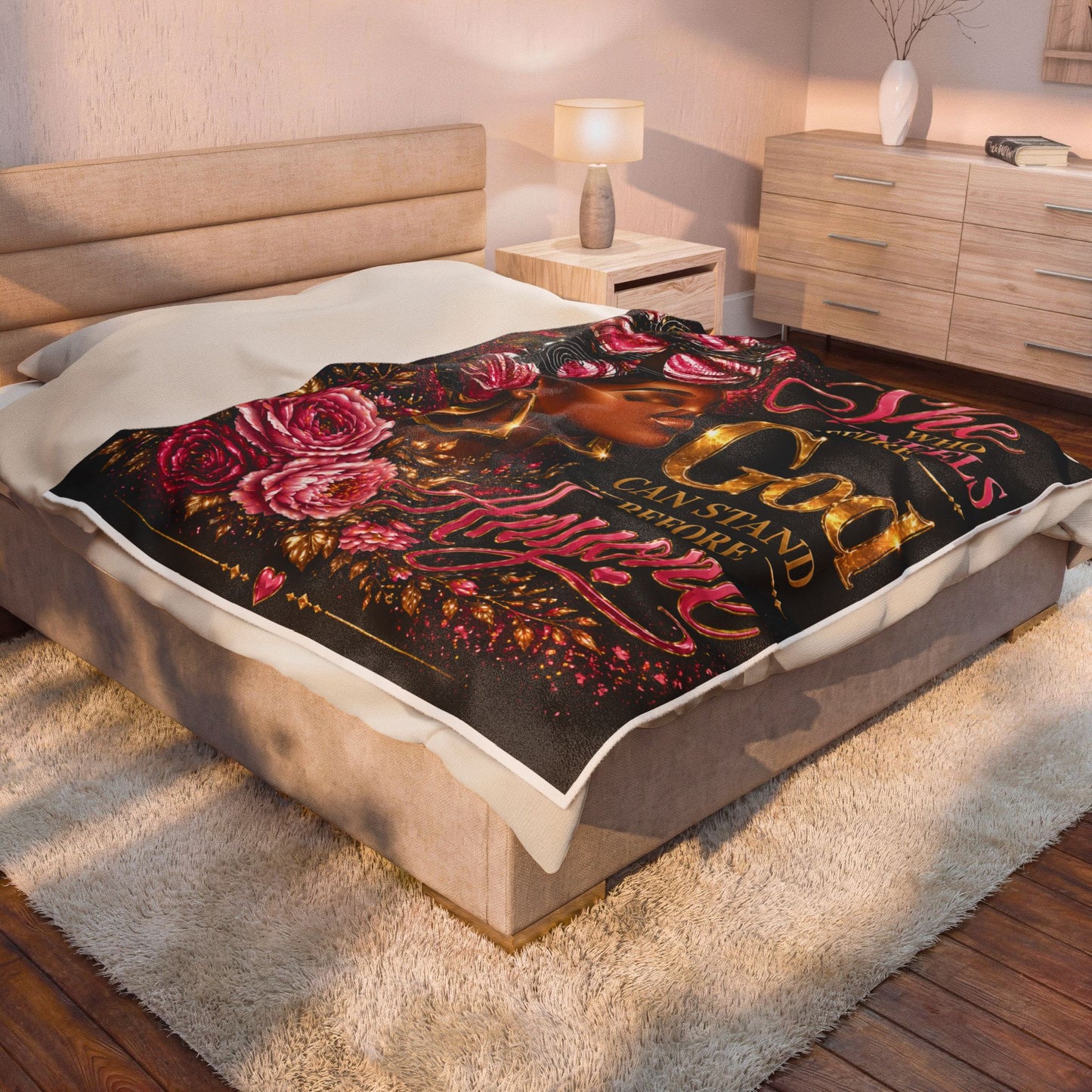 Afro American Woman She Kneels Before God Plush Comfort Velveteen Blanket