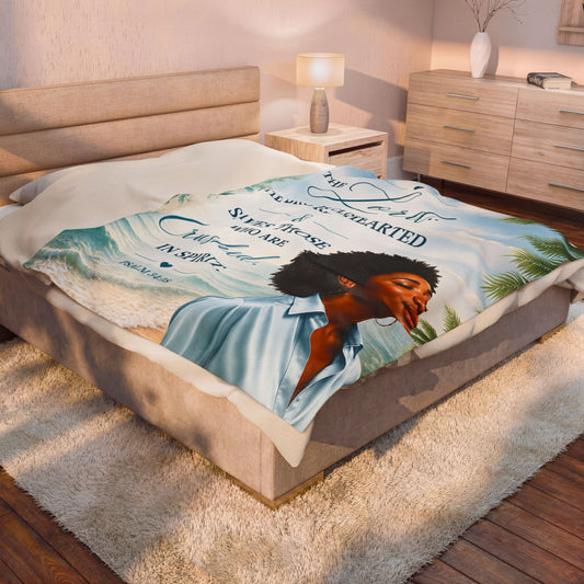 Afro American Woman Bahamas Blue Ocean Beach Plush Comfort Velveteen Blanket