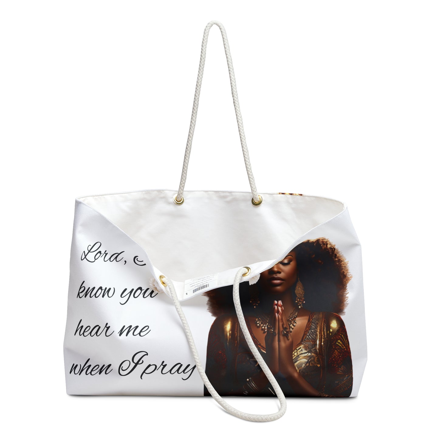 African American Woman Praying Jeremiah 33:3 Weekender Bag