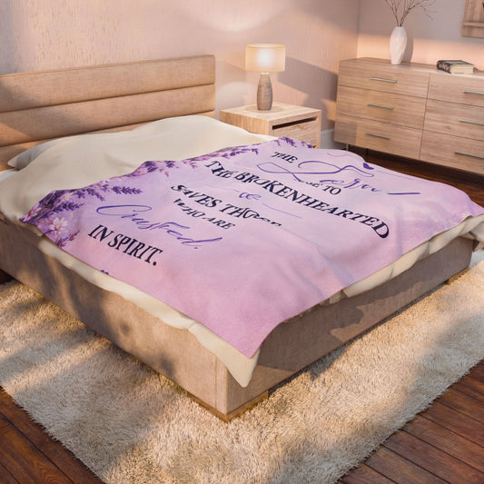 The Lord Is Close to the Broken Heart Plush Comfort Velveteen Blanket