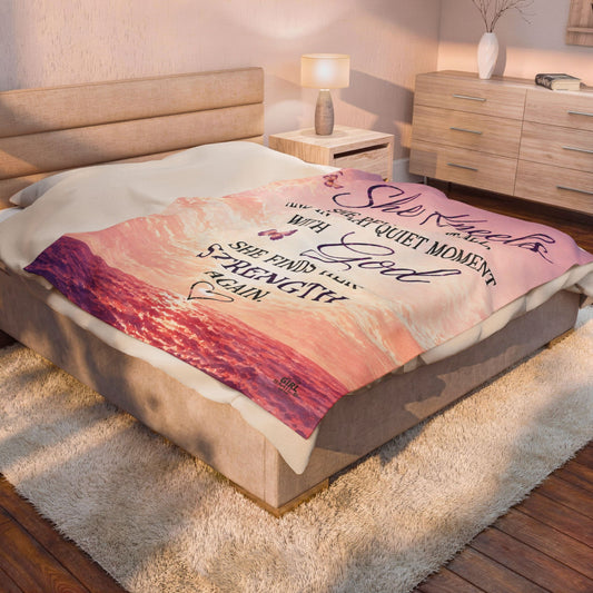 “She Kneels” Christian Prayer Blanket for Women – Faith Comfort Throw for Peace, Strength & Healing Plush Comfort Velveteen Blanket