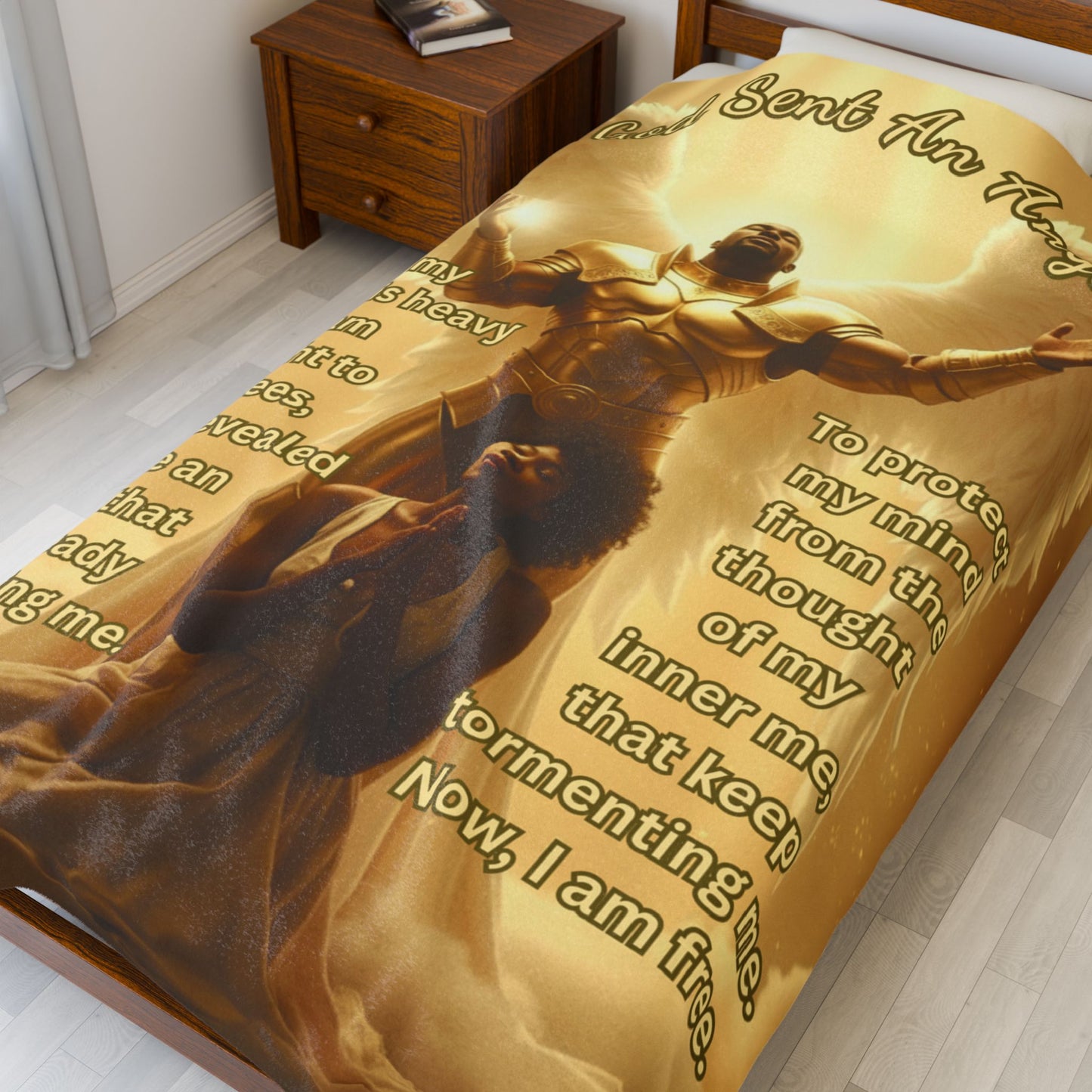 Afro American Woman with Afro American Angel- God Send My Angel™Throw Velveteen Blanket