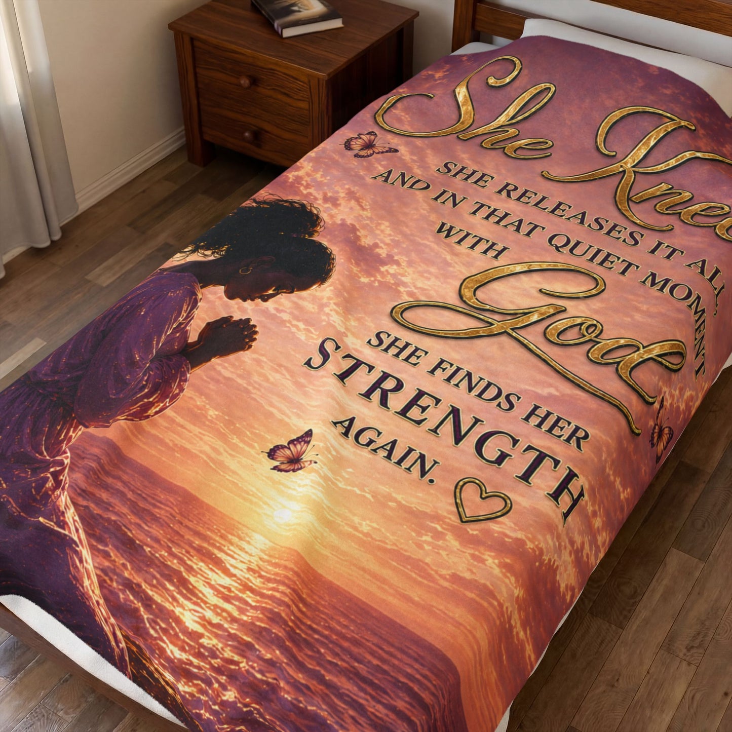“She Kneels” Christian Prayer Blanket for Women – Faith Comfort Throw for Peace, Strength & Healing Plush Comfort Velveteen Blanket
