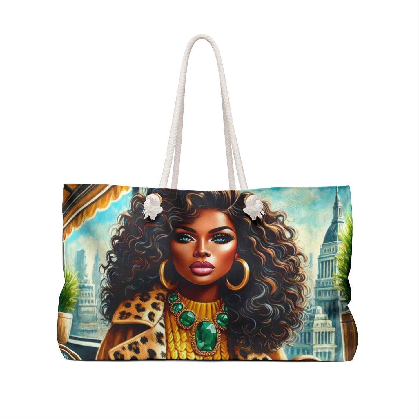 African American Woman Chic Leopard Glamorous Weekender Travel Tote Bag