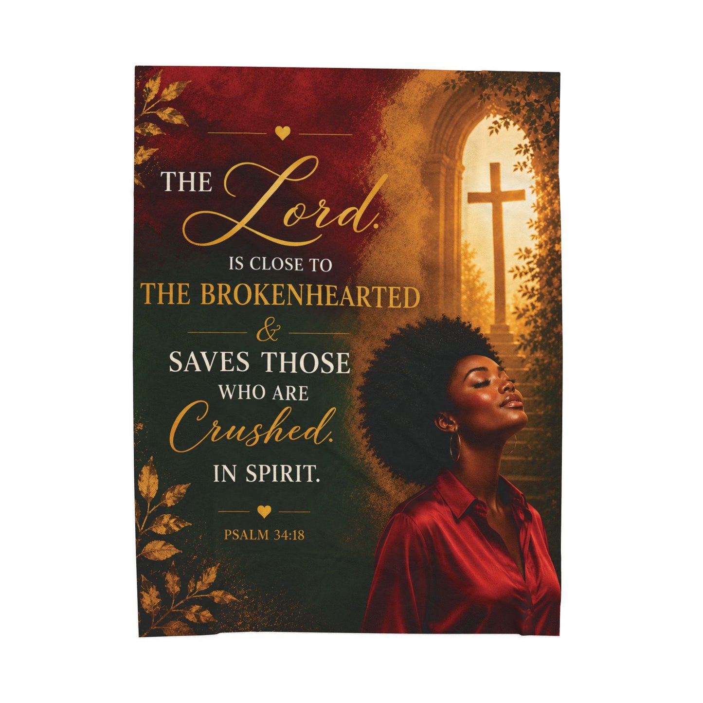 Afro American Woman The Lord Is Close To the Broken Heart Juneteenth Plush Comfort Velveteen Blanket