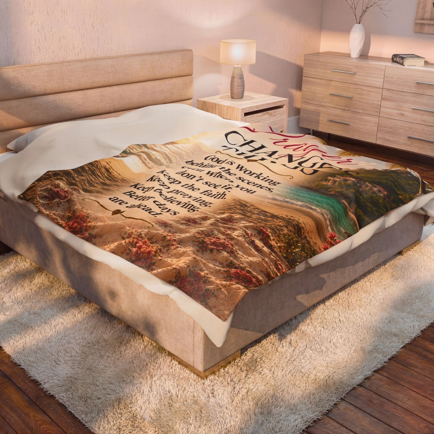 Prayer Changes Things Bahama Beach Plush Comfort Velveteen Blanket