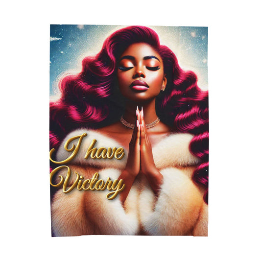 Afro American Woman Inspirational  I Have Victory Velveteen Christian  Plush Blanket