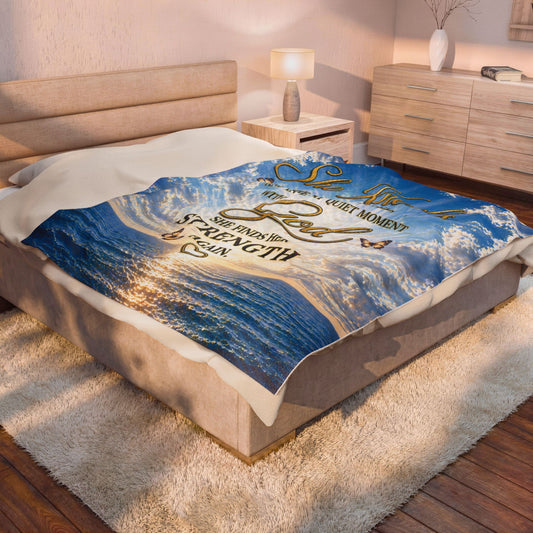 She Kneels Before God Blue Sky Plush Comfort Velveteen Blanket