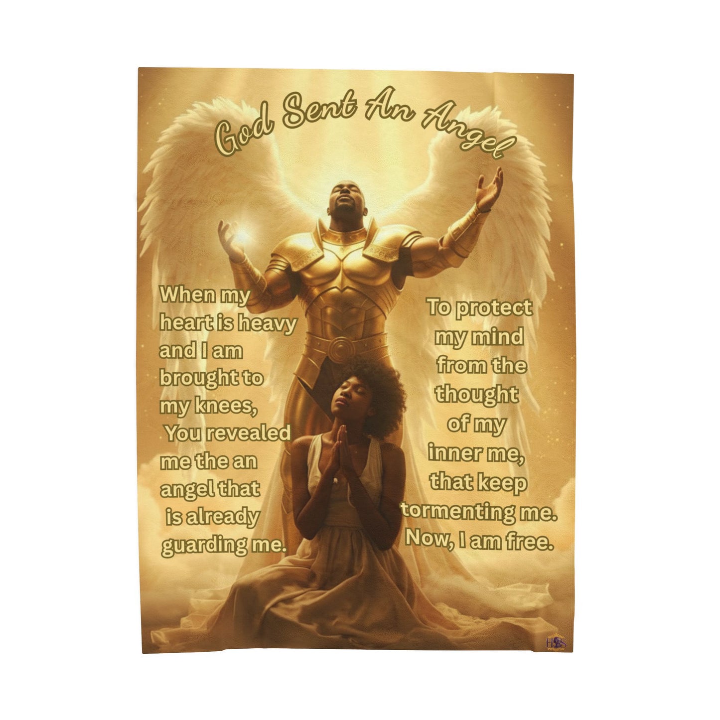 Afro American Woman with Afro American Angel- God Send My Angel™Throw Velveteen Blanket