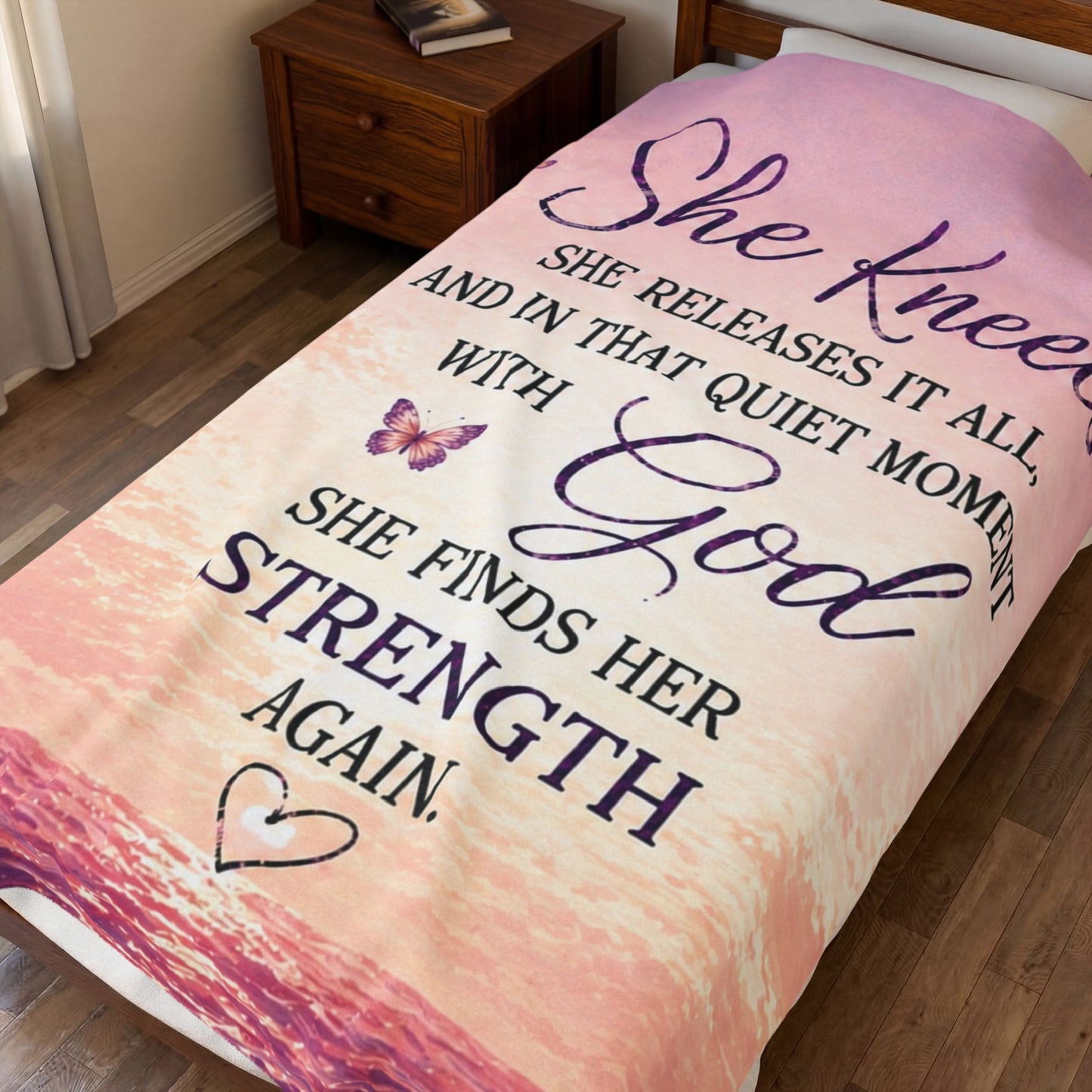 “She Kneels” Christian Prayer Blanket for Women – Faith Comfort Throw for Peace, Strength & Healing  Plush Comfort Velveteen Blanket