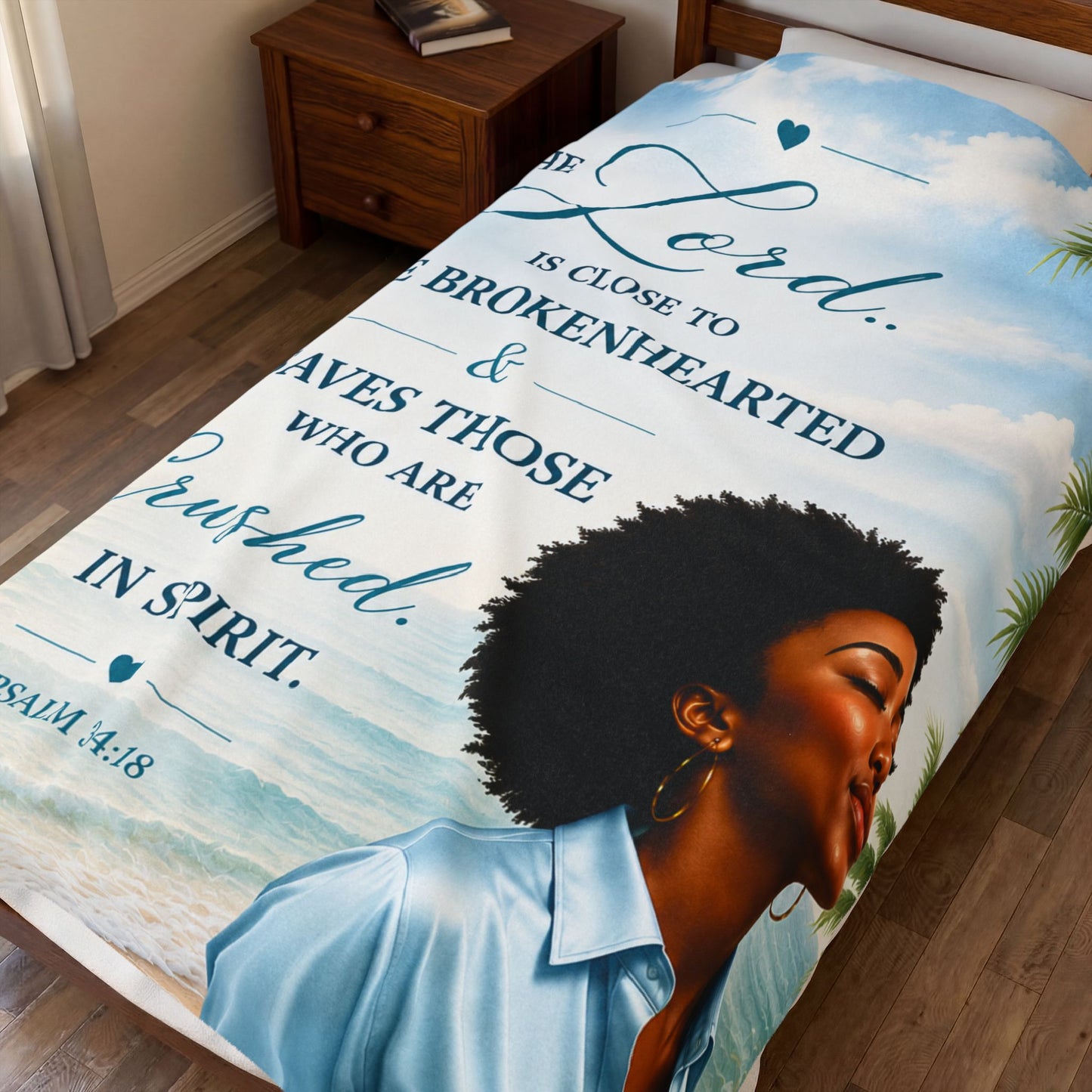 Afro American Woman Bahamas Blue Ocean Beach Plush Comfort Velveteen Blanket