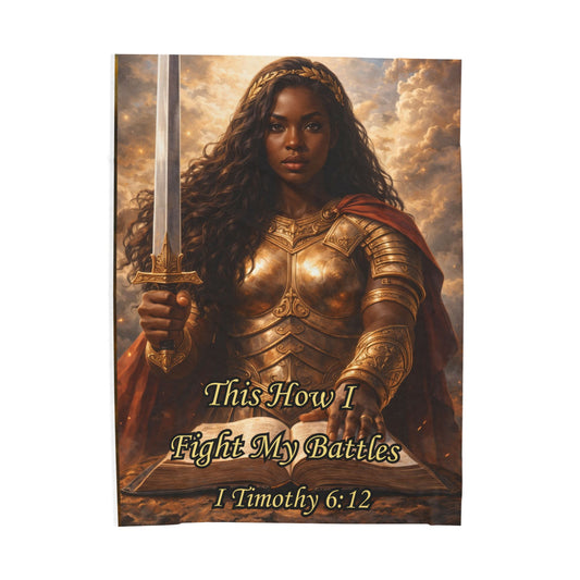 Afro American Woman “Daughter, You Are Armored in Glory — WOMAN IN ARMOR BLANKET” Velveteen Plush Blanket / Wall Art