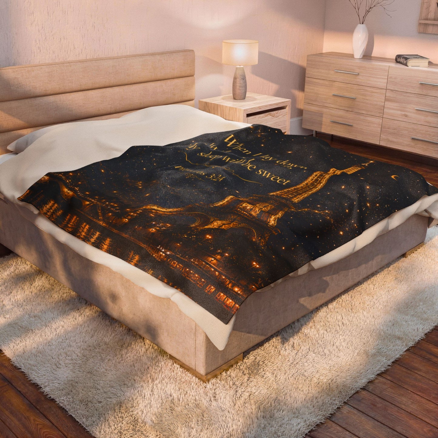 Proverbs 3:24 When You Lay Down Your Sleep Will Be Sweet Plush Comfort Velveteen Prayer Blanket.