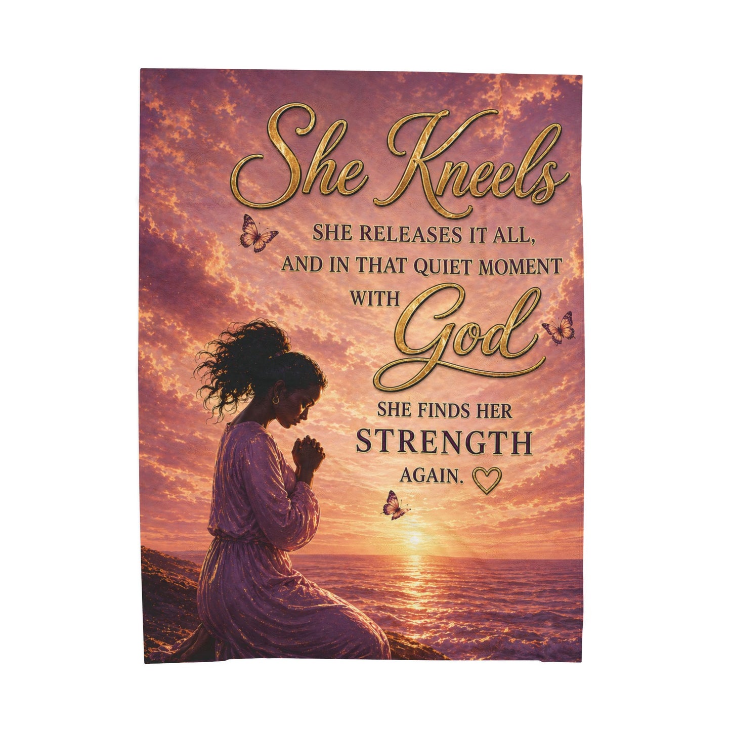 “She Kneels” Christian Prayer Blanket for Women – Faith Comfort Throw for Peace, Strength & Healing Plush Comfort Velveteen Blanket
