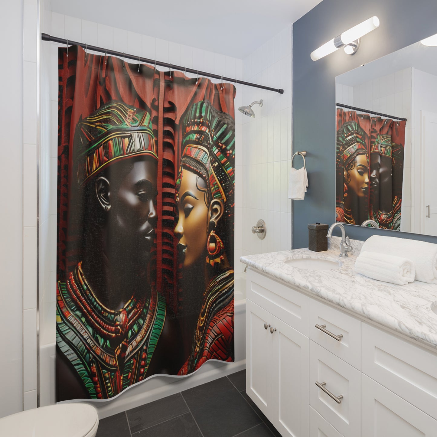 African King and Queen, Red and Green Shower Curtain