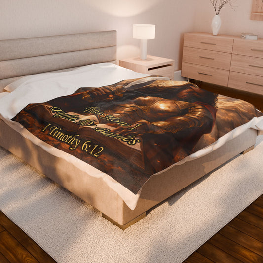 Afro American Woman “Daughter, You Are Armored in Glory — WOMAN IN ARMOR BLANKET” Velveteen Plush Blanket / Wall Art