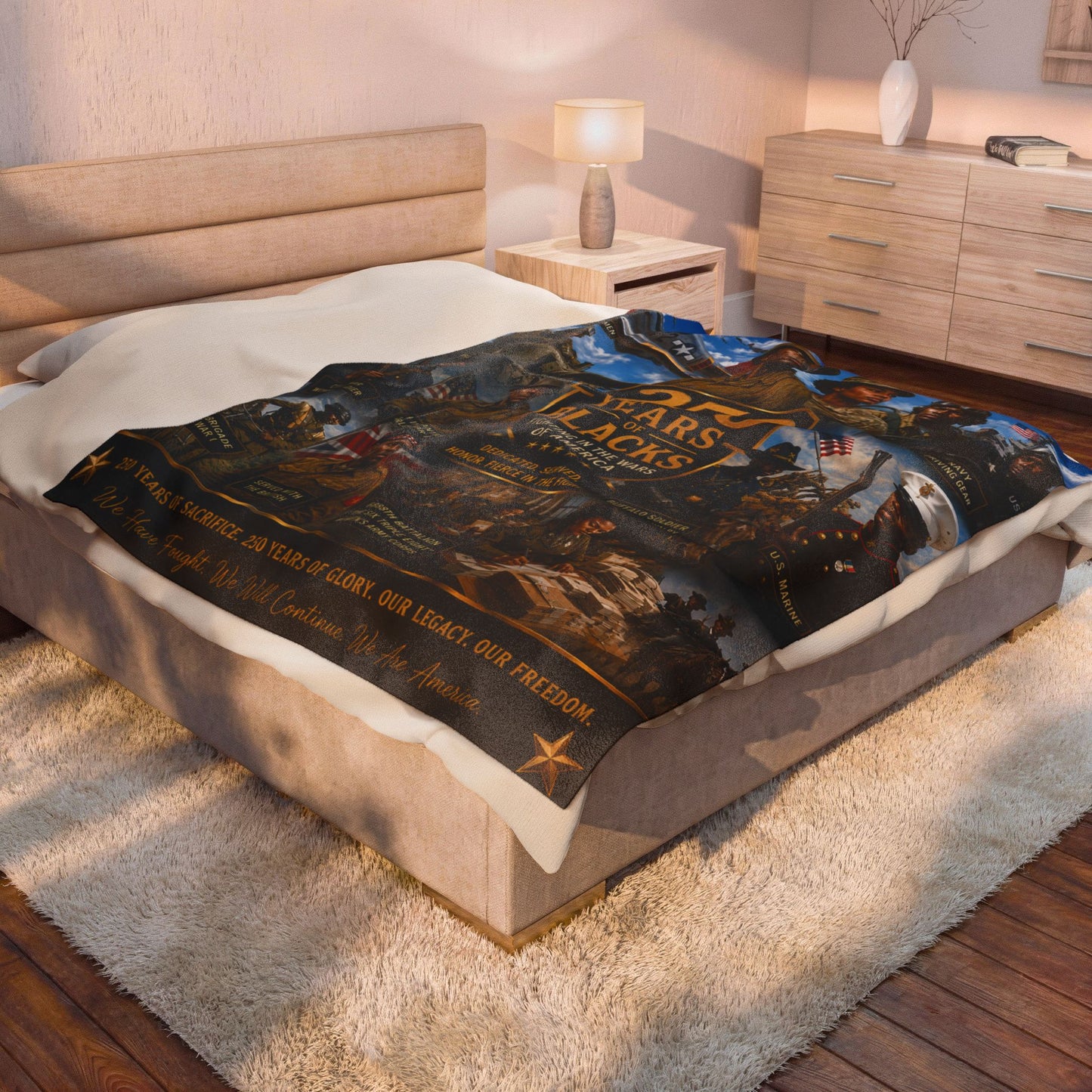 Honoring Blacks Serving 250 Years in America is Here Plush Comfort Velveteen Blanket