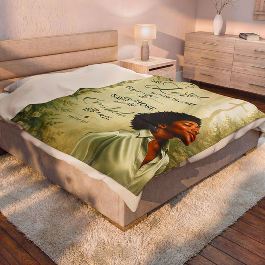 Afro American Woman Sage Flower Plush Comfort Velveteen Blanket