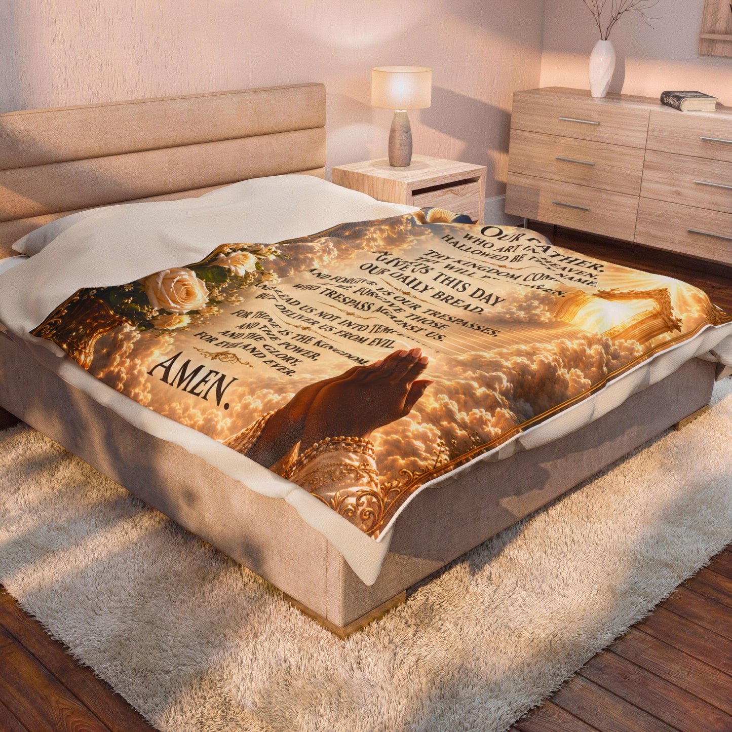 The Lord's Prayer Our Father plush Comfort Velveteen Blanket
