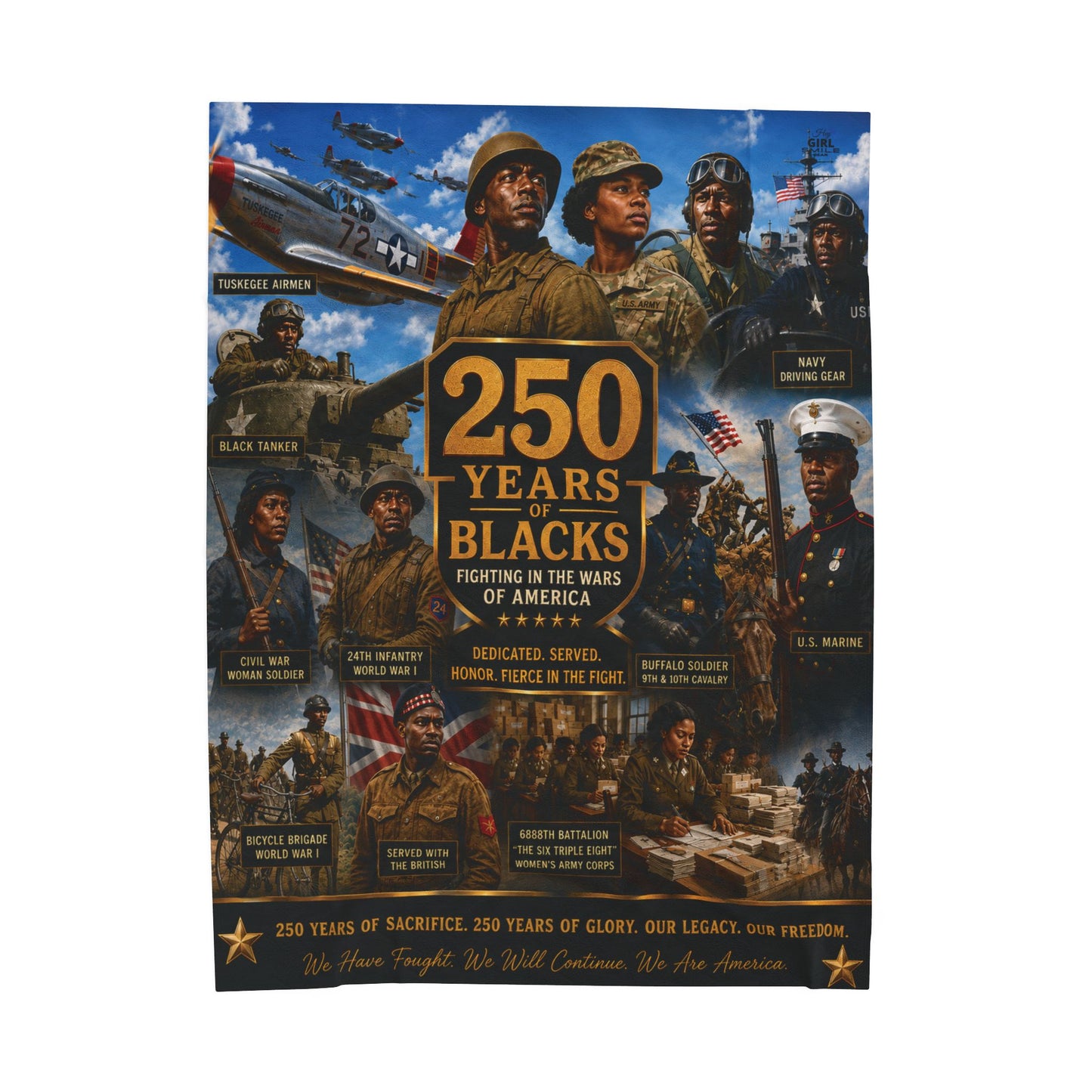 Honoring Blacks Serving 250 Years in America is Here Plush Comfort Velveteen Blanket