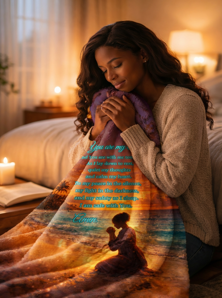 Afro American Woman The Lord Is My Shepherd Oceanside — Prayer Blanket (Psalm 23)