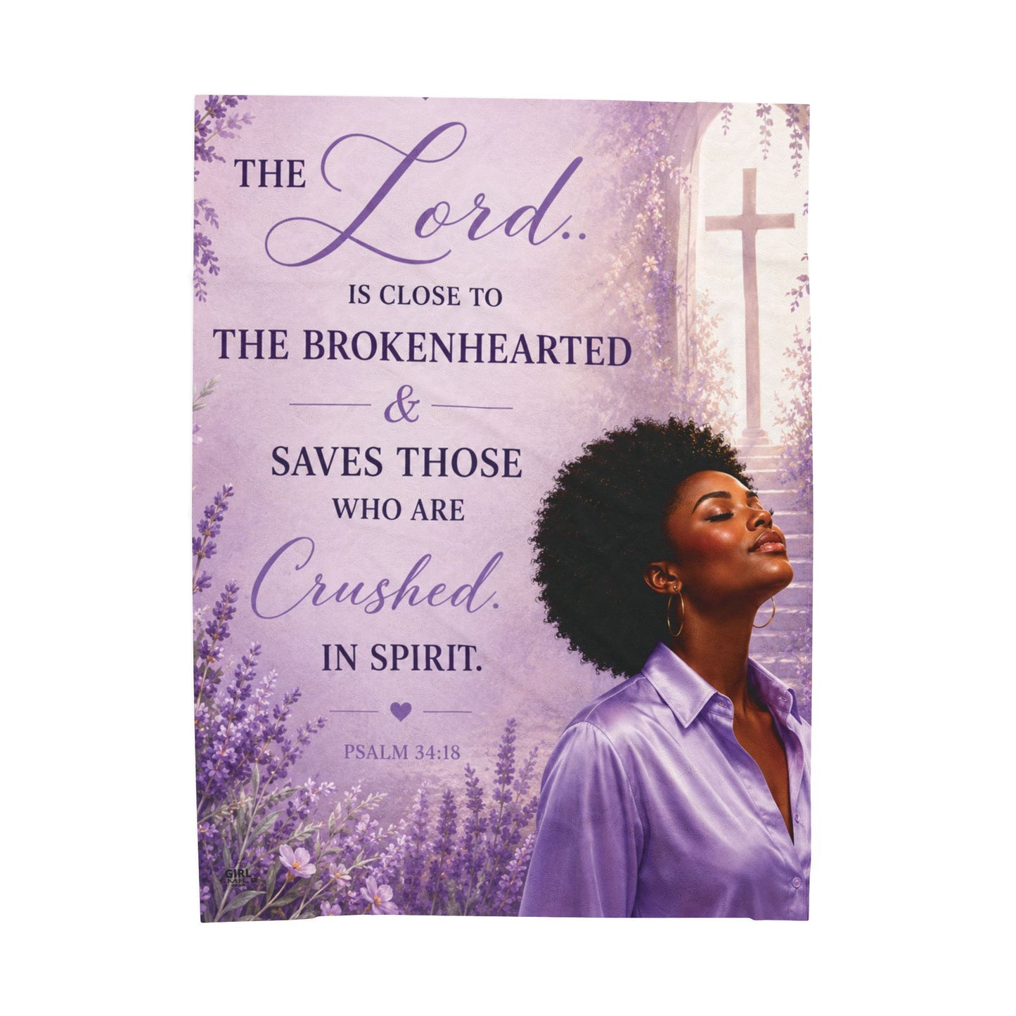 Afro American Woman Lord Is Clost To The Broken Hearted Plush Comfort Velveteen Blanket Lavender