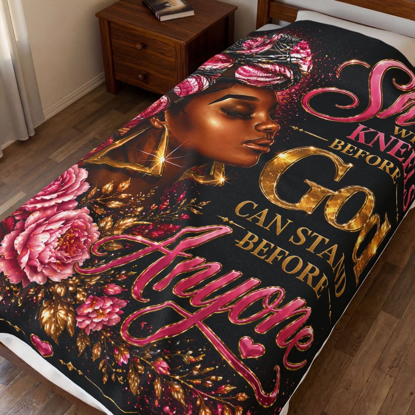 Afro American Woman She Kneels Before God Plush Comfort Velveteen Blanket