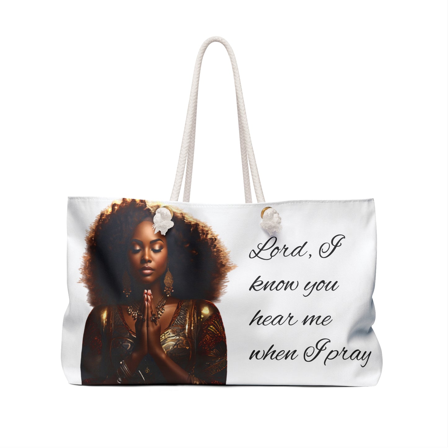 African American Woman Praying Jeremiah 33:3 Weekender Bag