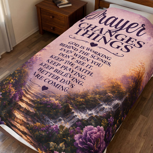The Prayer Changes Things Prayer Purple Waterfall Plush Comfort Velveteen Blanket