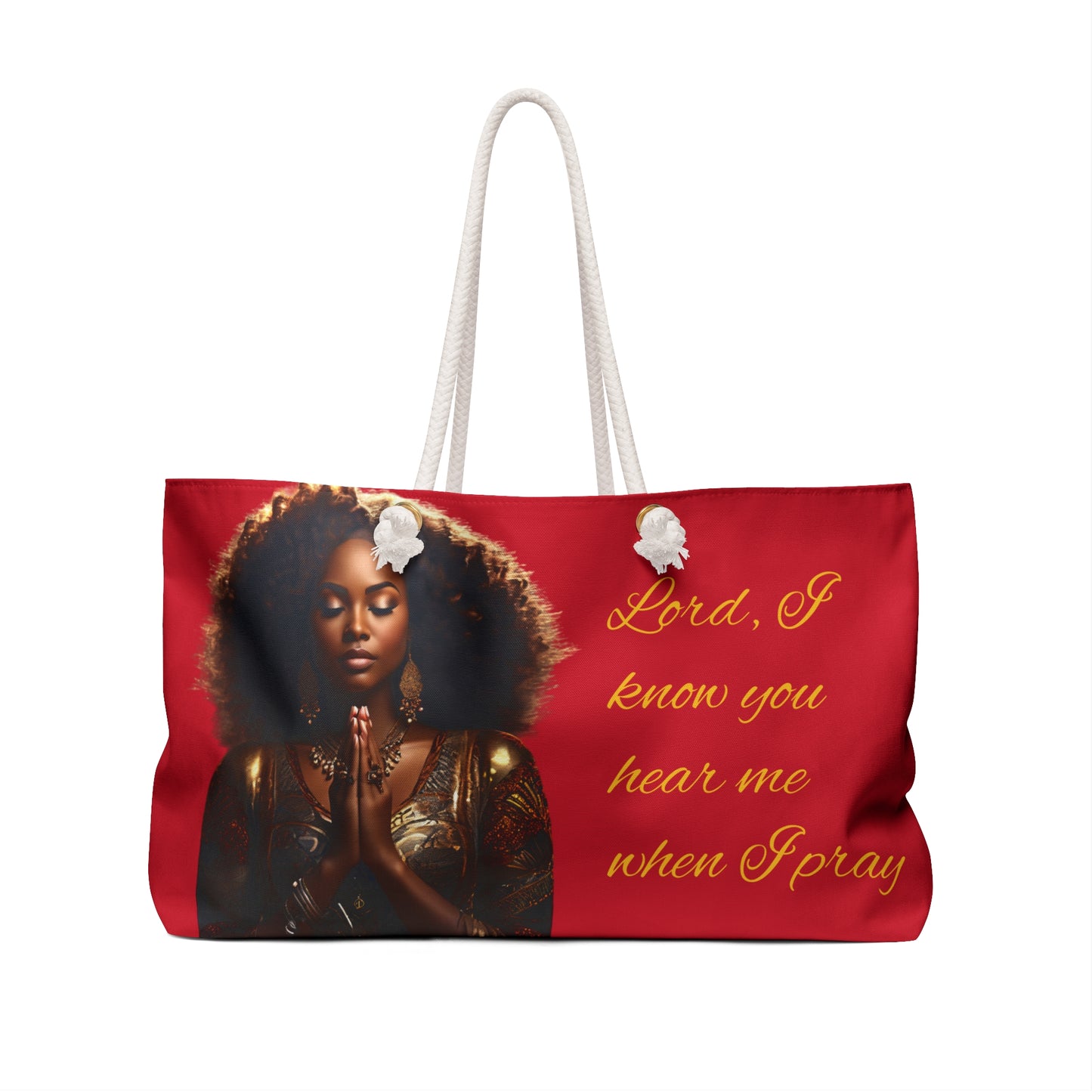 African American Woman Praying Jeremiah 33:3 Weekender Bag