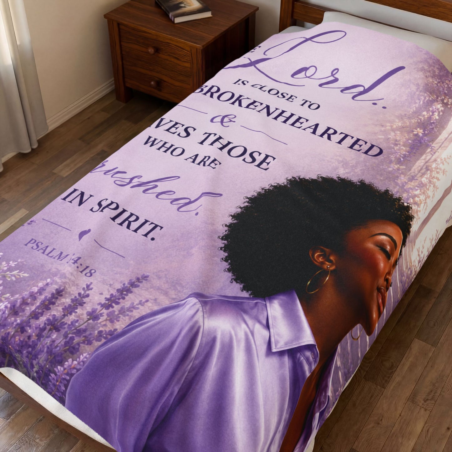 Afro American Woman Lord Is Clost To The Broken Hearted Plush Comfort Velveteen Blanket Lavender