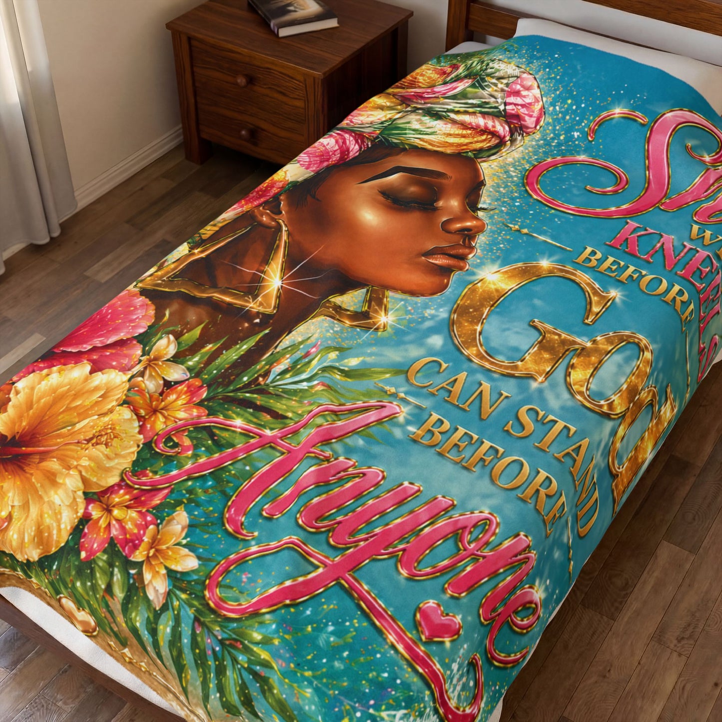 Afro American Woman She Kneels Before God Plush Comfort Velveteen Blanket