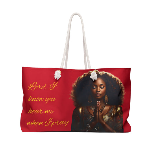 African American Woman Praying Jeremiah 33:3 Weekender Bag