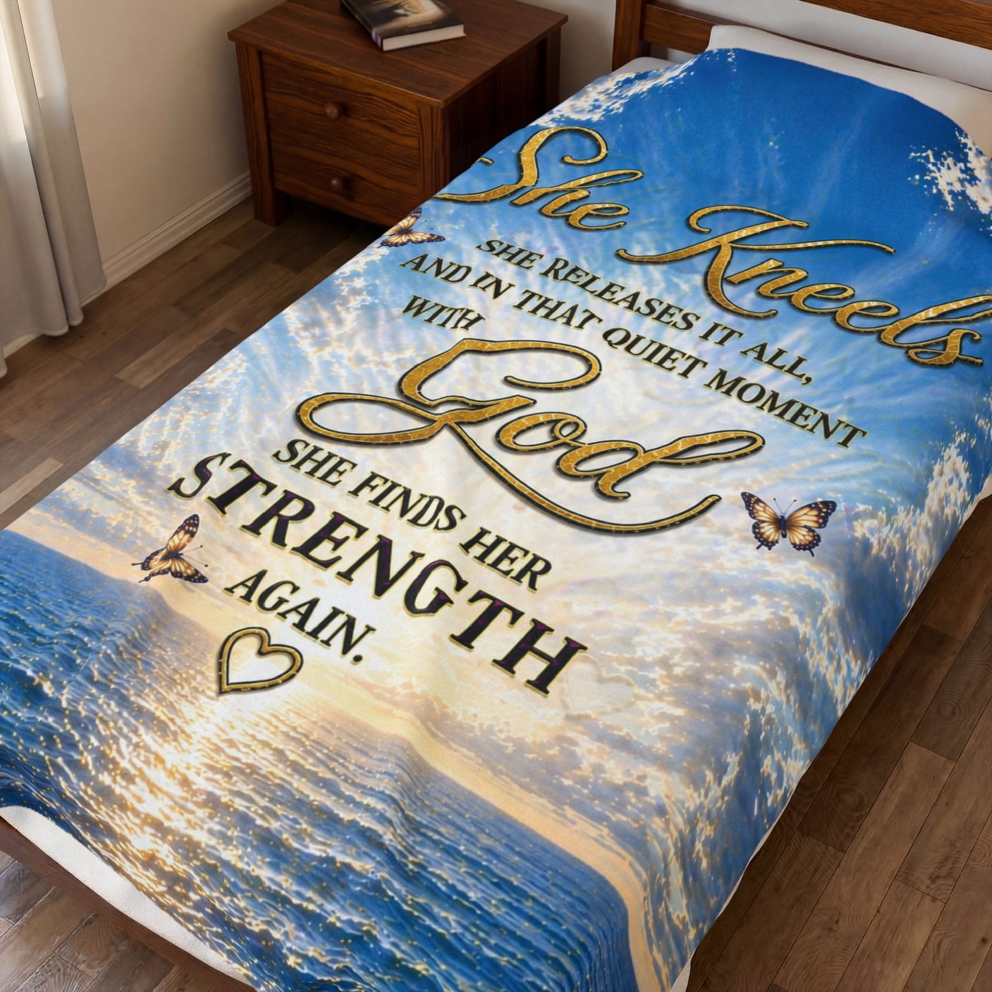 She Kneels Before God Blue Sky Plush Comfort Velveteen Blanket