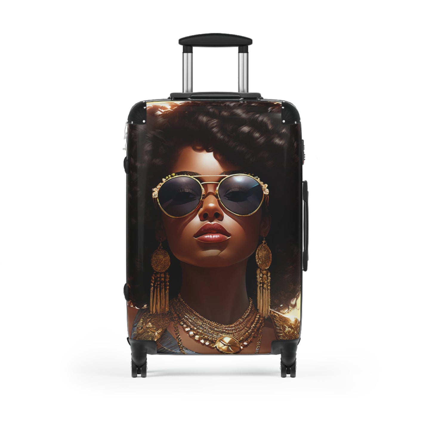 African American Black Girl Golden Sunglasses Sunburst Rolling Hard Shell Suitcase with Wheels