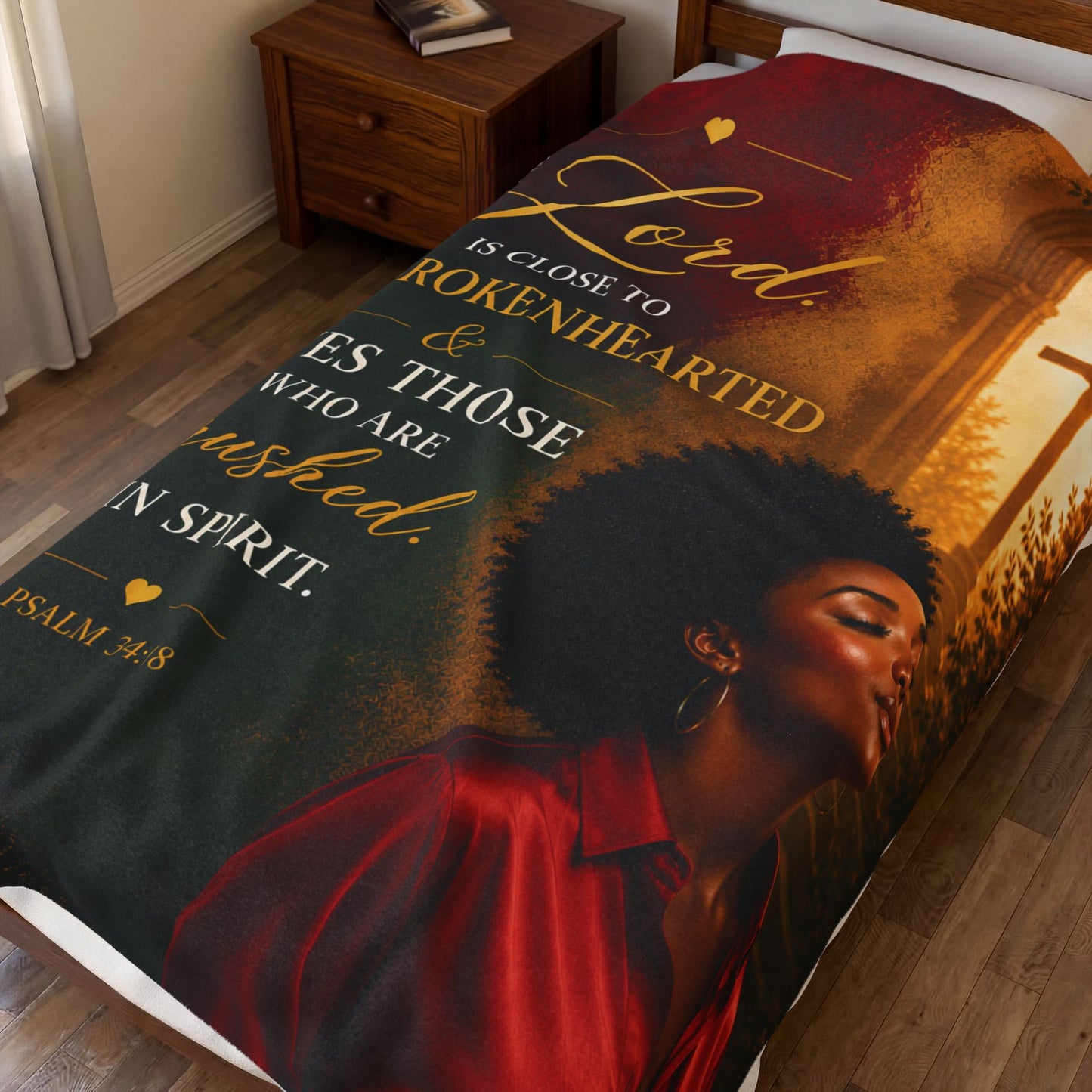 Afro American Woman The Lord Is Close To the Broken Heart Juneteenth Plush Comfort Velveteen Blanket
