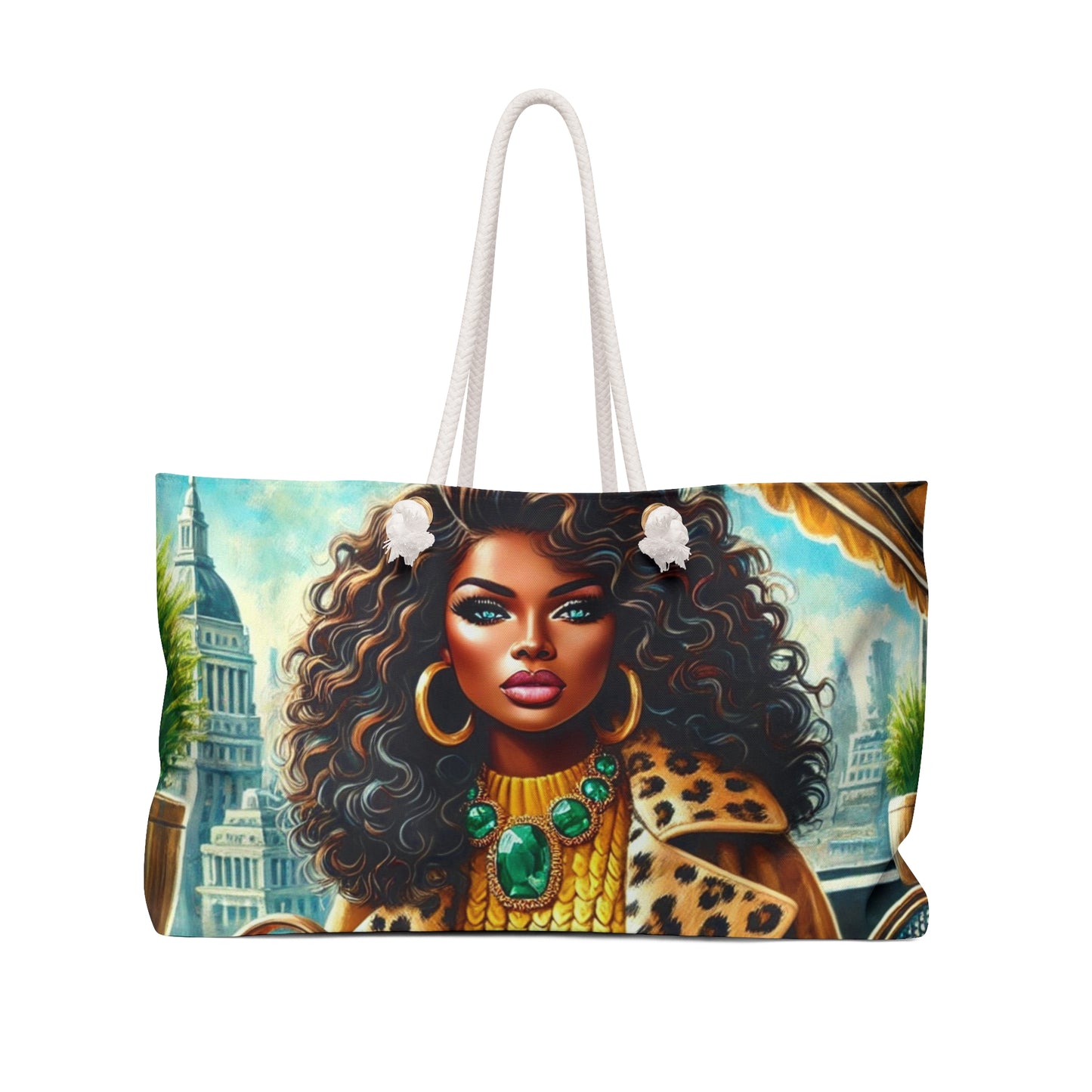 African American Woman Chic Leopard Glamorous Weekender Travel Tote Bag