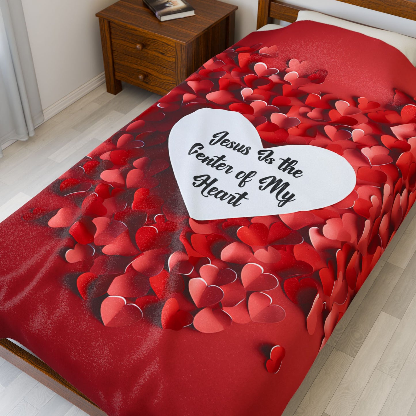 Jesus Is The Center of My Heart Plush Comfort Velveteen Blanket