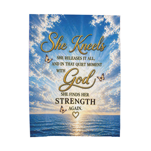 She Kneels Before God Blue Sky Plush Comfort Velveteen Blanket