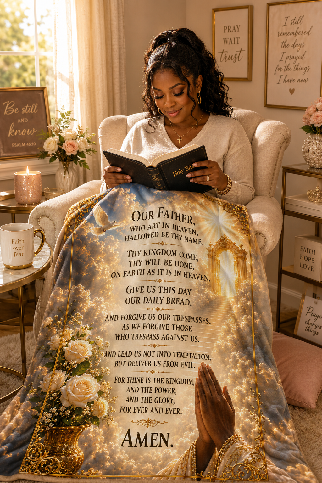 The Lord's Prayer Our Father plush Comfort Velveteen Blanket