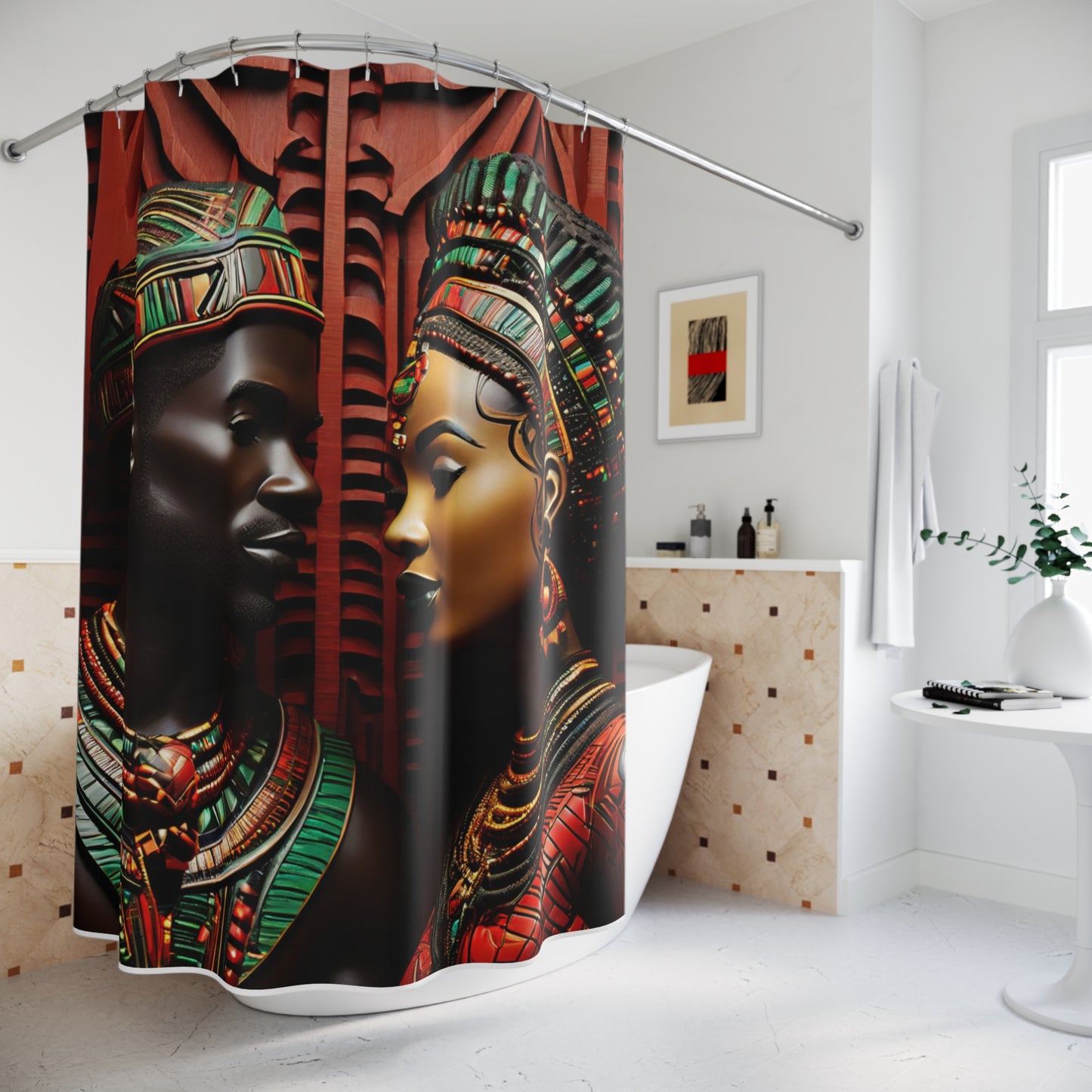 African King and Queen, Red and Green Shower Curtain